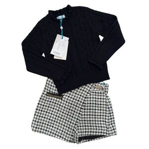 Abel and Lula Girl’s Black Sweater and Houndstooth Skort Set